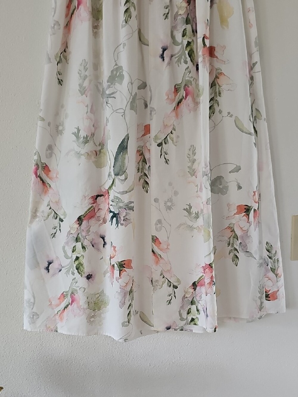 H&M Sz L Floral Print Off the Shoulder Puff-Sleeve Smocked Poplin Midi Dress - Picture 14 of 14